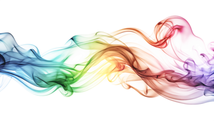 rainbow colored streaming smoke wave isolated on white background. PNG