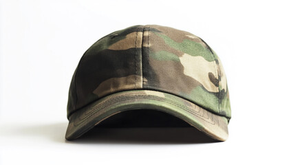 Fototapeta premium Camouflage military hat on a white background