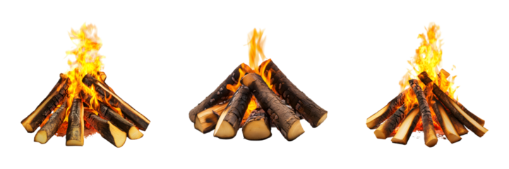 Set of Warm campfire glowing in evening darkness isolated on transparent background