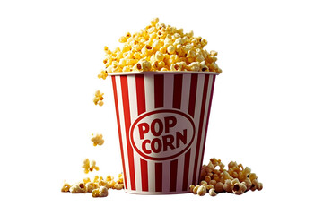 Buttery popcorn spilling from a classic red and white striped bucket movie night treat cinema snack
