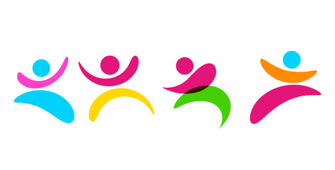 sagome, silhouette, forme, stilizzate, persone, che  ballano, che saltano © xyz+