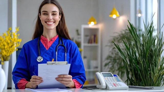 A Medical Receptionist Assisting An Elderly Patient With Their Paperwork At A Front Desk.