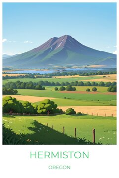 Hermiston Oregon United states Travel Poster Illustration Print Decor Gift Canvas Wall Art Gift