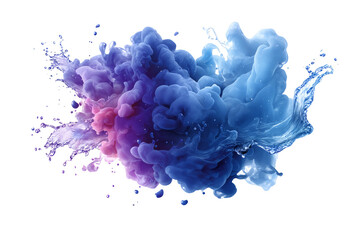 Fototapeta premium Colorful ink splash in shades of blue and purple with flowing water-like elements. Png, Transparent background.