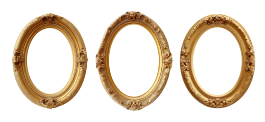 Set of Oval shaped ornate picture frame isolated on white background