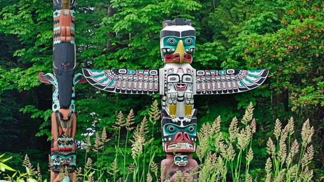 First Nation Totem Poles in British Columbia , Canada	
