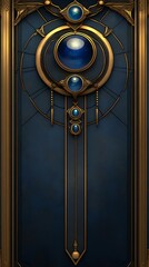 A beautifully crafted ornate design featuring blue gemstones set in gold accents against a deep blue background. Perfect for luxury themes.