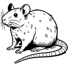 Big-eared cute rat sitting calmly. Adorable animal coloring page.