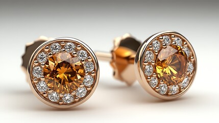 Luxurious Citrine Diamond Halo Earrings In Rose Gold High Resolution Images