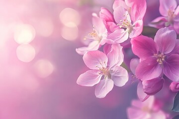 Obraz premium A close-up view of delicate pink blossoms on a soft-focus background. capturing the essence of spring in a serene garden setting. perfect for nature-themed projects