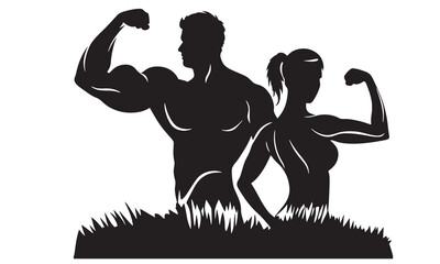 exercise man and woman vector silhouette 