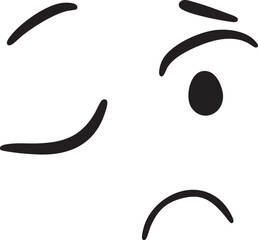 A simple stylized black eye outline forms a sad expression.