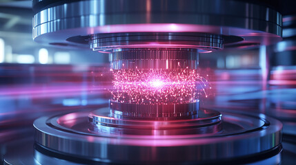 A futuristic scene of a quantum computer emitting a digital security field, ensuring ultra-secure data encryption for the future of business