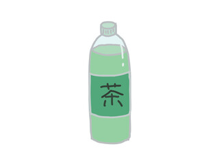 Illustration of a plastic bottle filled with green tea
