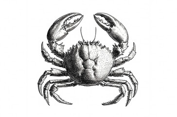 Seafood, crab. Vintage retro print, black white seafood crab sketch ink pencil style drawing, linear drawing, engrave old school. Sketch artwork silhouette crab, seafood. Illustration