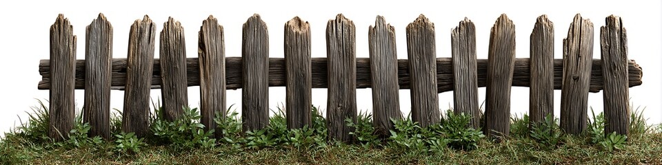 Obraz premium Rustic vintage wooden fence with weathered wood texture outdoor garden natural boundaries handmade rustic planks