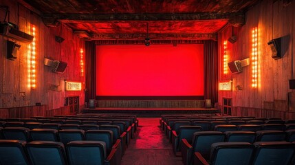 Empty  theatre interior with red screen.