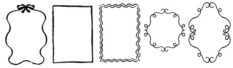 Hand drawn doodle whimsical frame set. Minimalist coquette grunge borders.