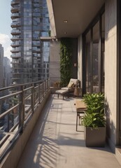 Luxury high-rise apartment balcony, lavish living space,  architecture,  contemporary