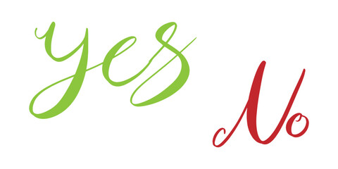 unique lettering word YES and NO script red geen color