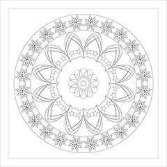 Black and White Mandala Art – Intricate Floral and Star Pattern Vector for Coloring and Meditation