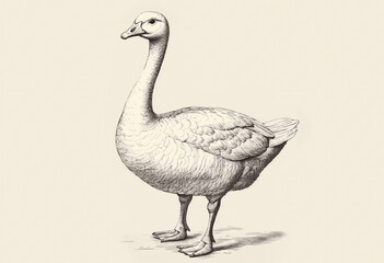 Fototapeta premium Goose, sketch. Vintage retro print, goose sketch ink pencil style drawing, linear drawing, engrave old school. Sketch artwork silhouette goose. Farm poultry. Illustration