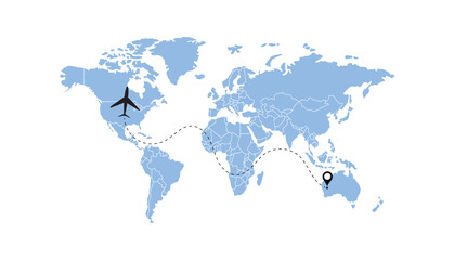 Naklejka premium world map, flying white airplanes routes vector illustration