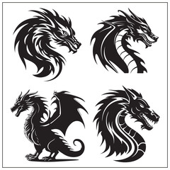 Fototapeta premium silhouette of a dragon set clipart