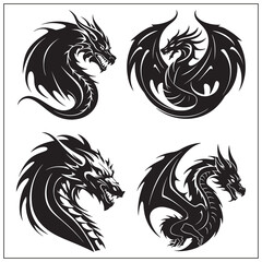 Fototapeta premium silhouette of a dragon set clipart