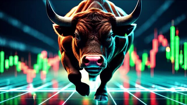 Bull market stock trading concept with stock chart and data visualization
