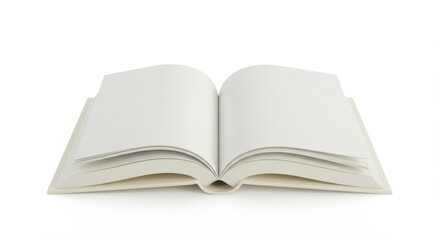 Open book with blank pages against a white background.