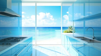 Fototapeta premium Turquoise Modern Kitchen Ocean View