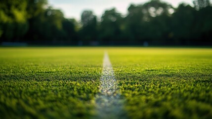 Verdant expanse, A crisp white line bisects a lush, green playing field