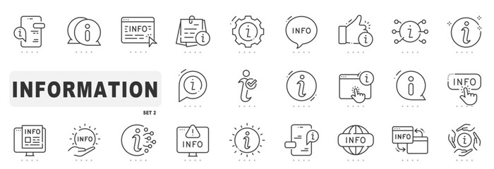 Set of information related line icons. Help, info, question etc. Editable stroke. Set 2