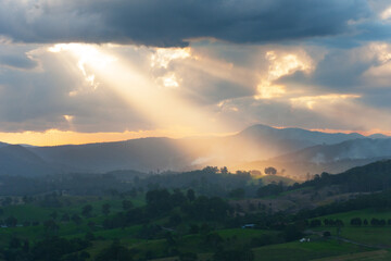 Sunbeam over farming land