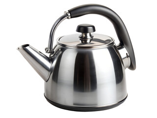 stainless steel kettle isolated on white background. PNG Transparent.