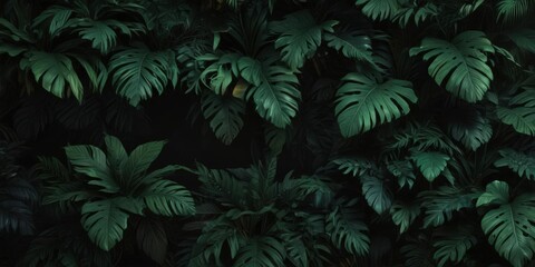 Bold tropical foliage in deep green and black, abstract design , dark aesthetic pattern, abstract foliage, design
