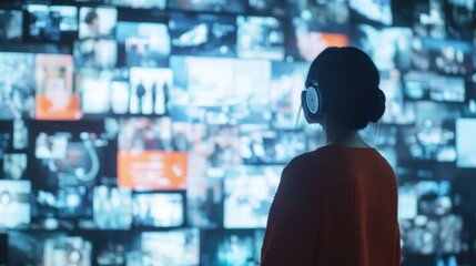 Immersive viewing experience, Woman absorbed in a captivating visual display