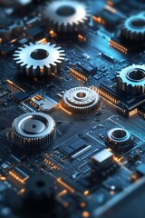 Fototapeta premium Gears and circuit board high tech mechanism