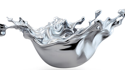Fluid chrome splash, isolated on white background