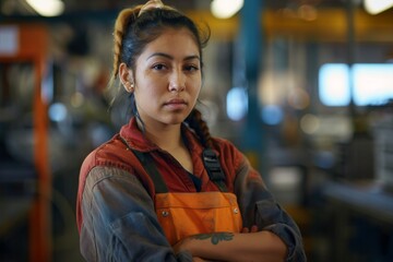Portrait of a young adult hispanic female Assembly Line Worker