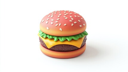 3D Rendered Cheeseburger, Food Illustration, White Background, Appetizing