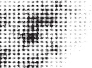 A grayscale portrait is formed by densely packed scattered dots creating the impression of a face.