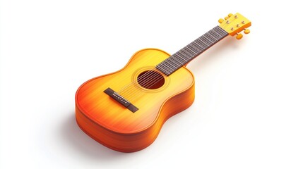Acoustic guitar, isolated, white background, music