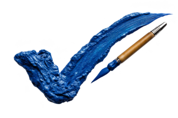 A blue brushstroke with a paintbrush, symbolizing creativity and artistic expression. Png, Transparent background.