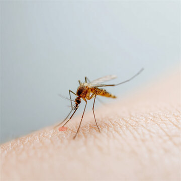 Macro Close-Up of Anopheles Mosquito Sucking Blood from Human Skin