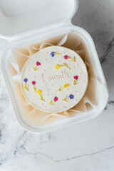small trendy bento anniversary cake with congratulation text 