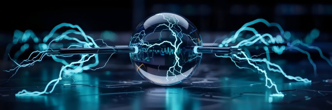 AI neural network with cyan circuits inside glass data sphere – Perfect for digital innovation, technology branding, or data science visuals. - Powered by Adobe