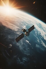 Obraz premium Satellite deployment in Earth s orbit