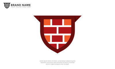 Brick Wall Shield Logo. Modern logo featuring a brick wall pattern within a shield. Ideal for businesses related to construction, security, real estate, or any brand conveying strength and protection.